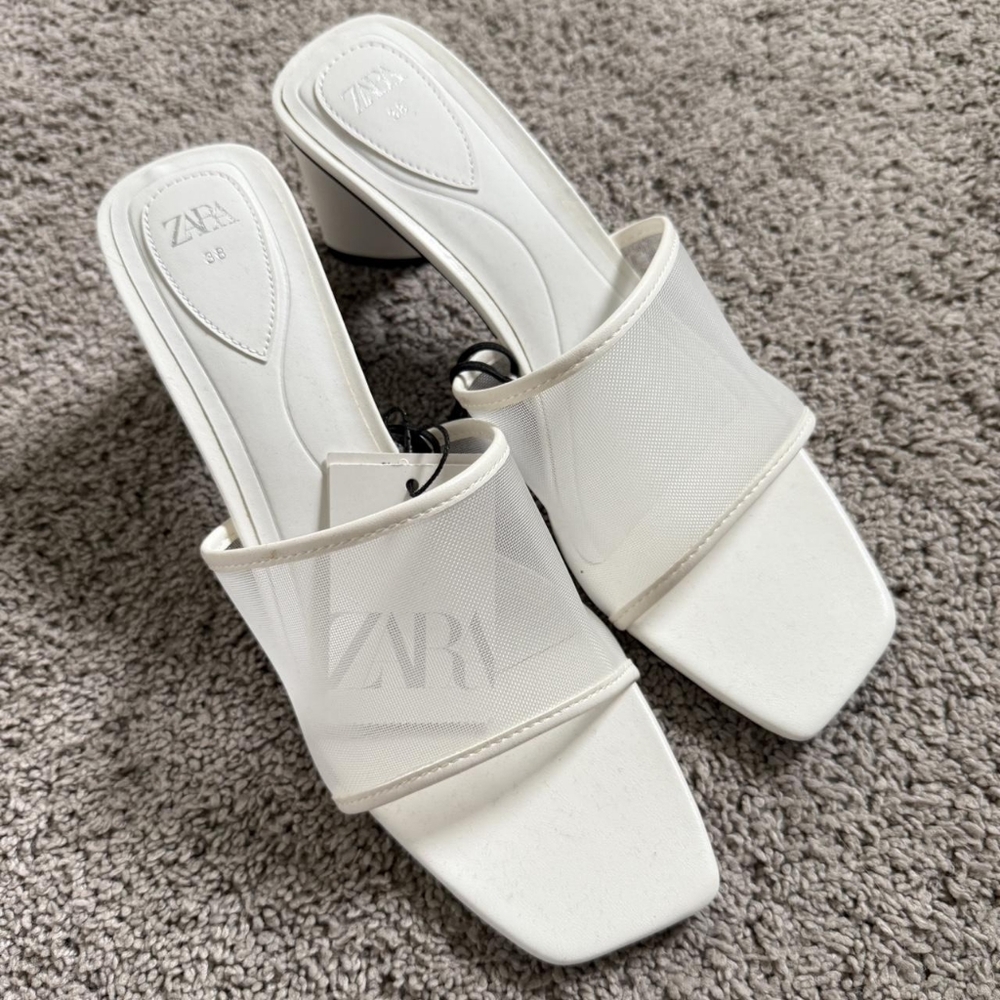 Zara Women's Cream Mesh Mules